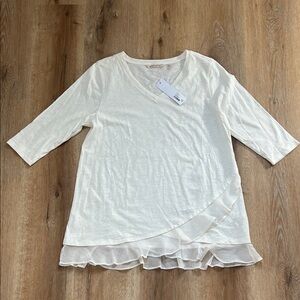 Soft Surroundings Grace Top Ivory Pearl 3/4 Sleeves NWT Size PM